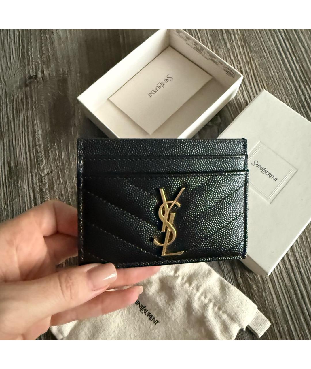 SAINT LAURENT Черный кожаный кардхолдер, фото 2