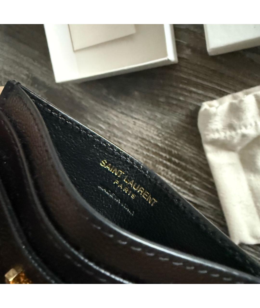 SAINT LAURENT Черный кожаный кардхолдер, фото 4