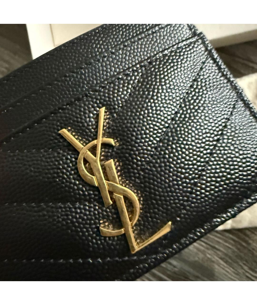 SAINT LAURENT Черный кожаный кардхолдер, фото 6