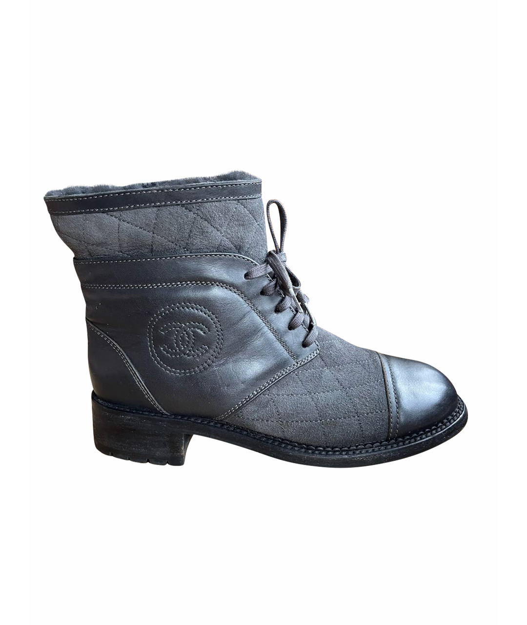 CHANEL Антрацитовые кожаные ботинки, фото 1