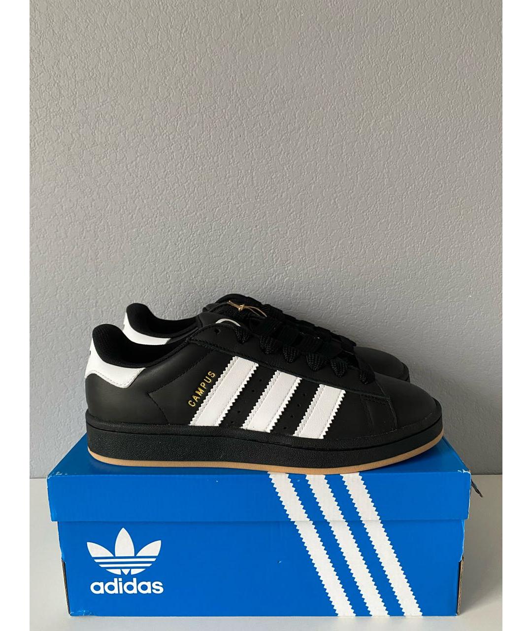ADIDAS Черные кожаные кроссовки, фото 4