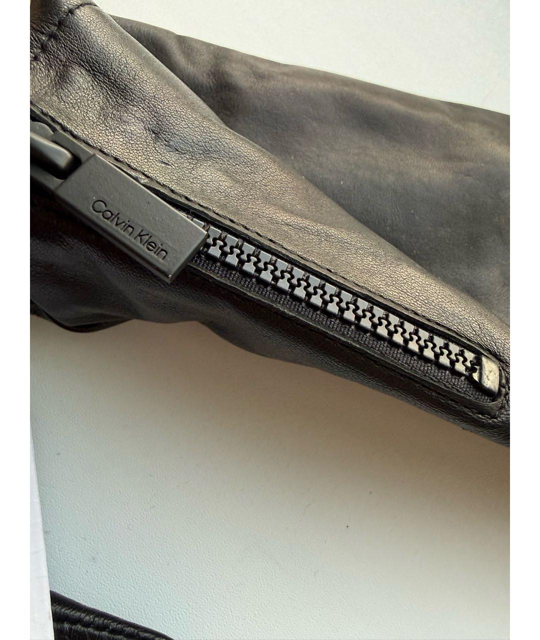 CALVIN KLEIN Черные кожаные перчатки, фото 3