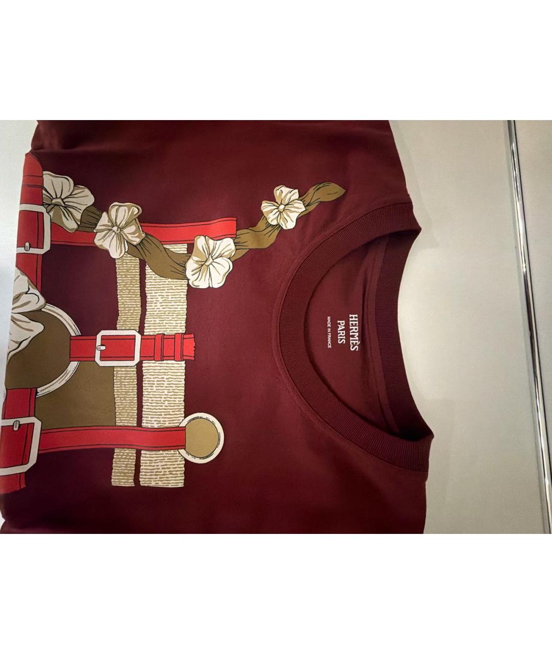 HERMES Бордовая хлопко-эластановая футболка, фото 3