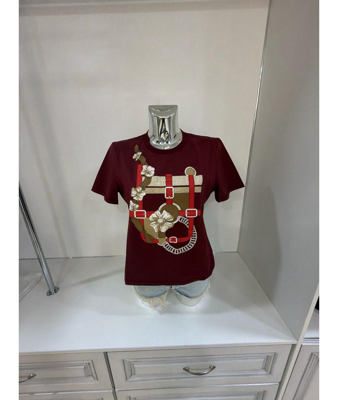 HERMES Бордовая хлопко-эластановая футболка, фото 5