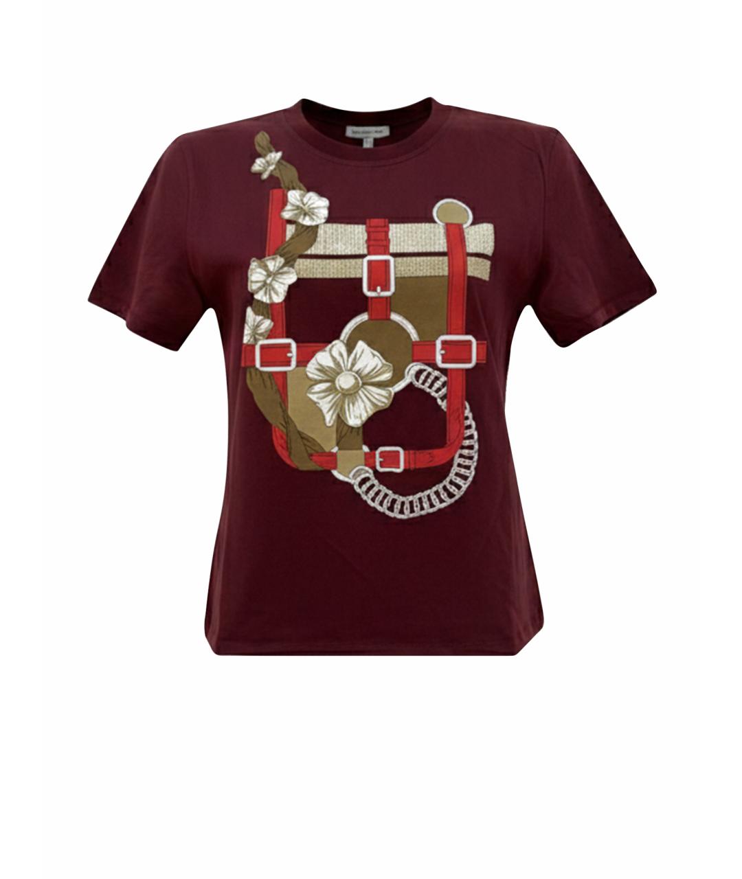 HERMES Бордовая хлопко-эластановая футболка, фото 1