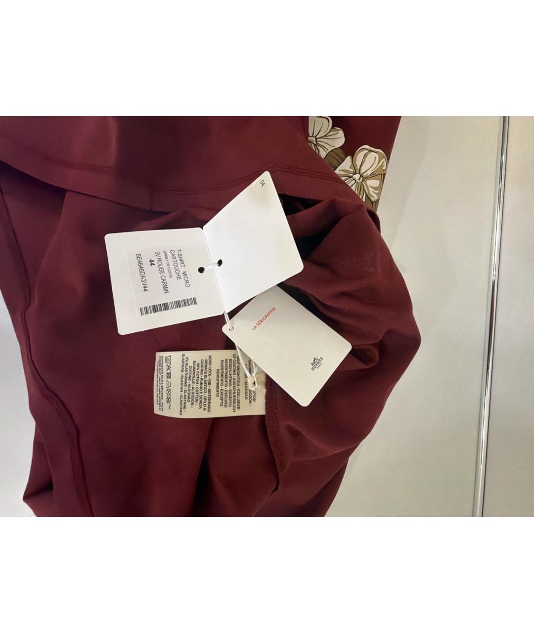 HERMES Бордовая хлопко-эластановая футболка, фото 4