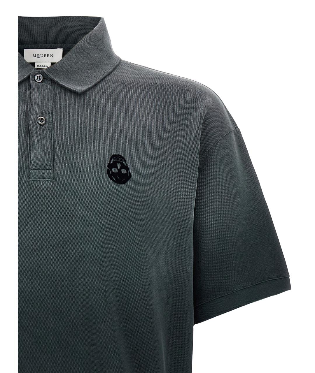 ALEXANDER MCQUEEN Серое хлопковое поло с коротким рукавом, фото 3