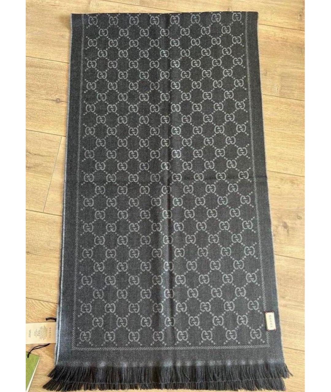 GUCCI Антрацитовый шерстяной шарф, фото 3