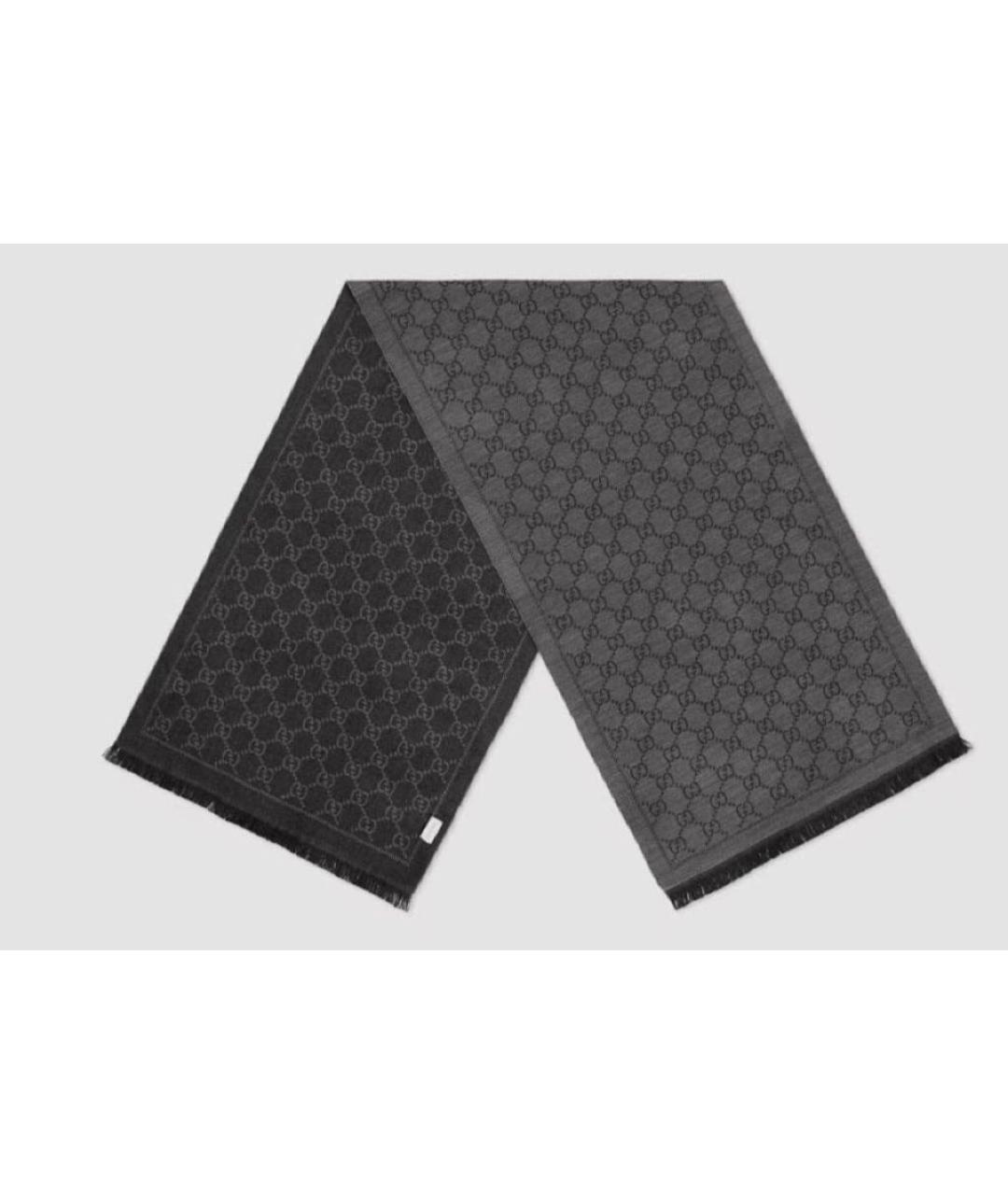 GUCCI Антрацитовый шерстяной шарф, фото 2
