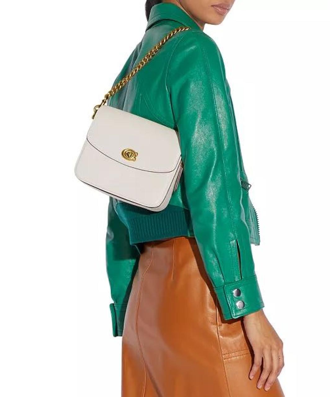 COACH Бежевая кожаная сумка с короткими ручками, фото 6