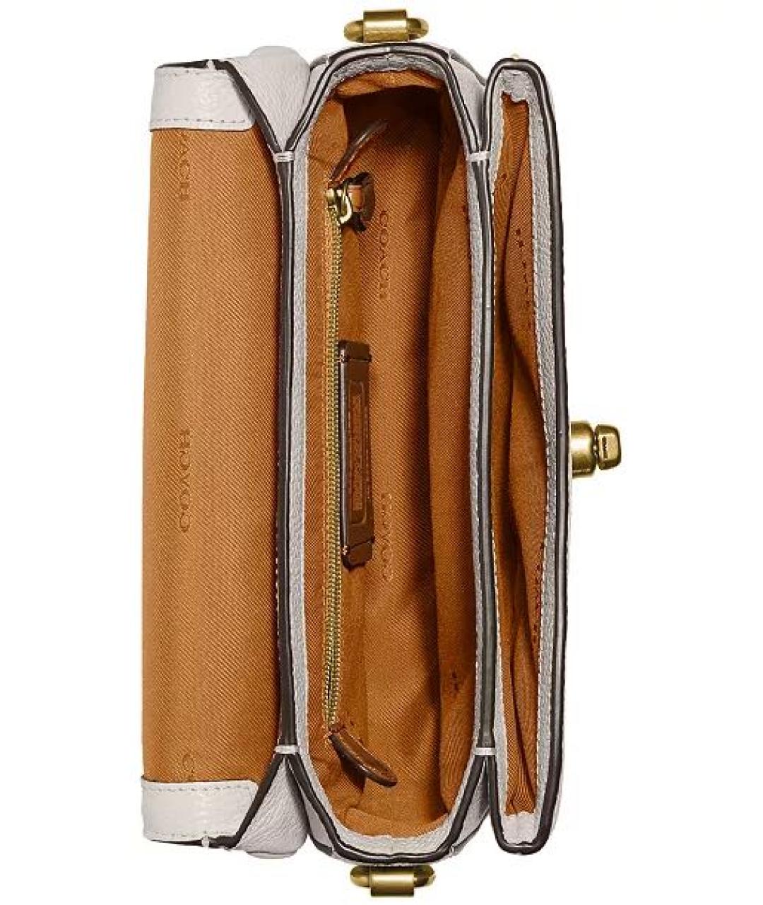 COACH Бежевая кожаная сумка с короткими ручками, фото 3