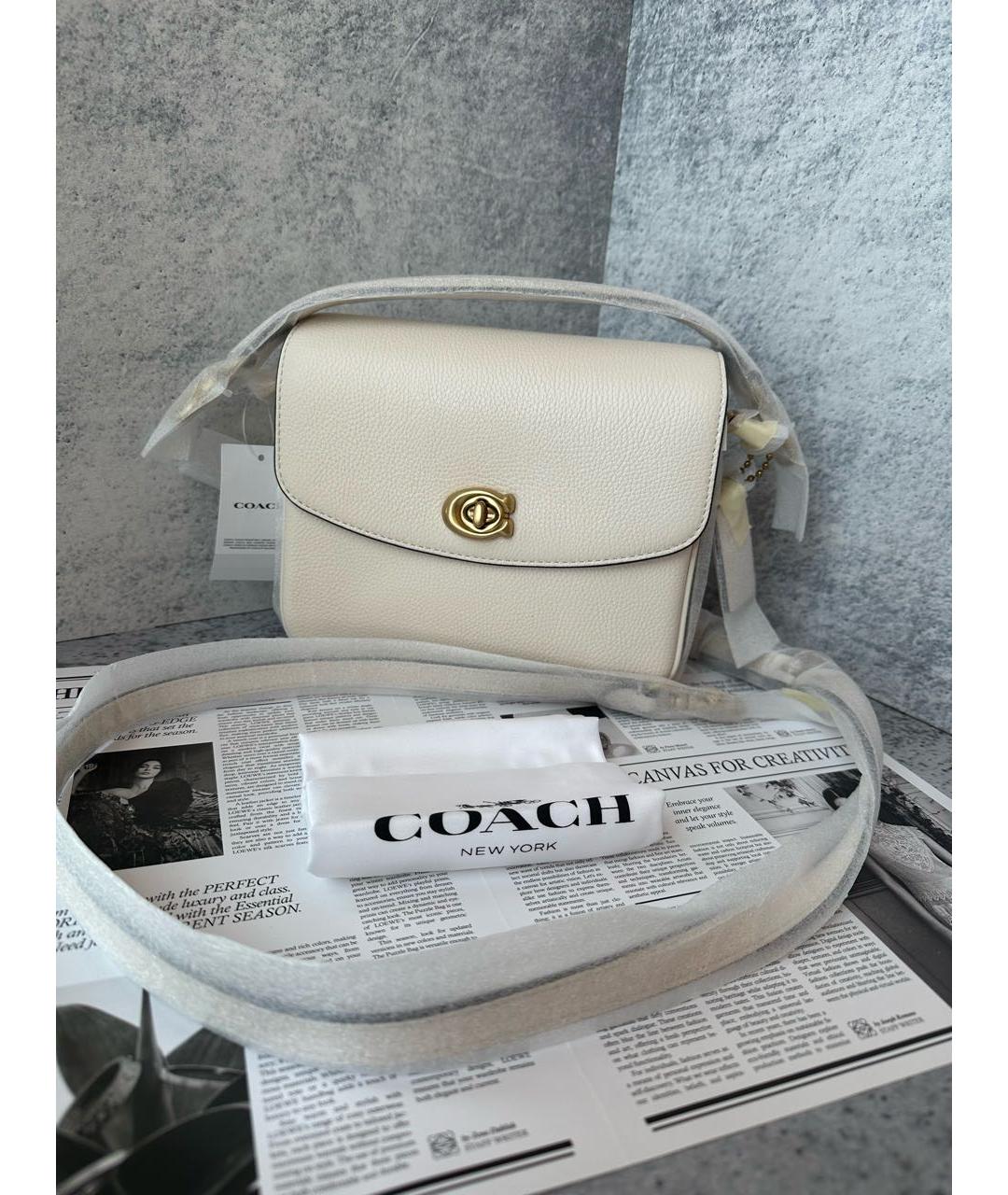 COACH Бежевая кожаная сумка с короткими ручками, фото 4