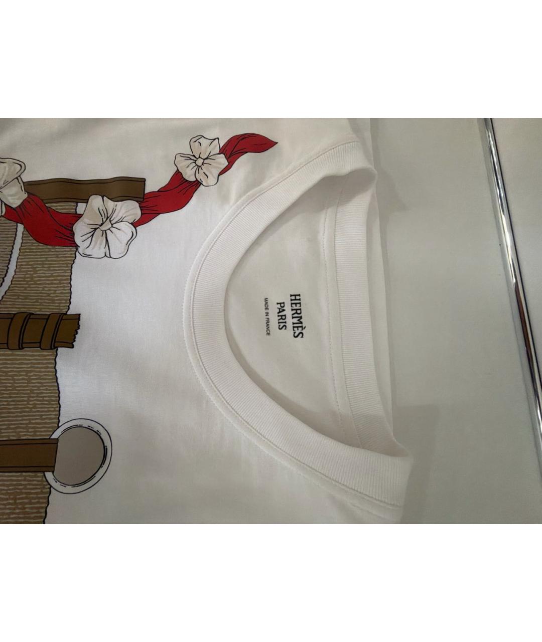 HERMES Белая хлопко-эластановая футболка, фото 3