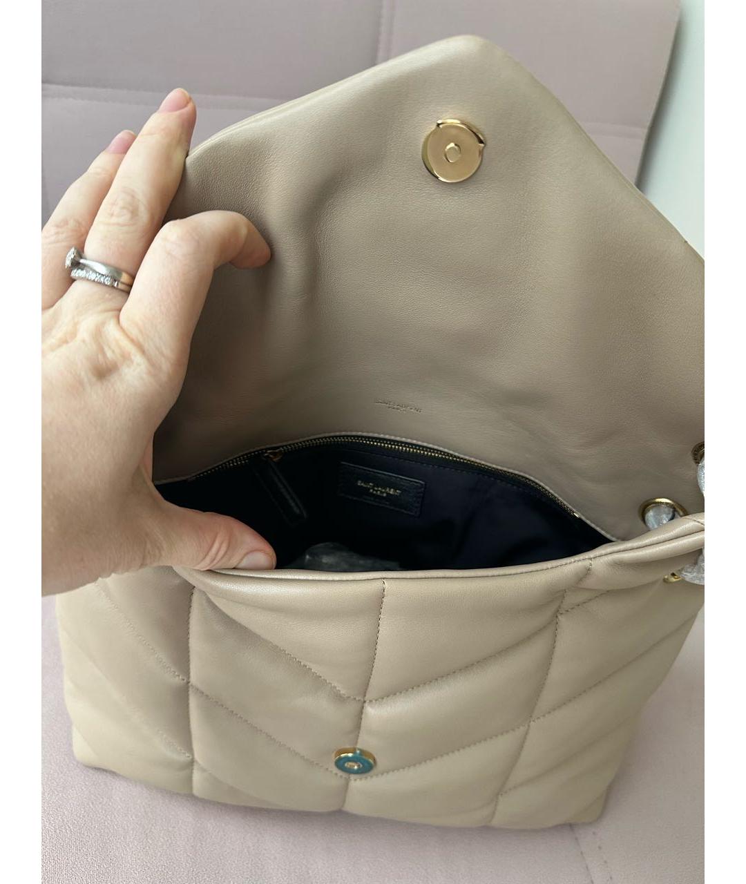 SAINT LAURENT Бежевая кожаная сумка через плечо, фото 7