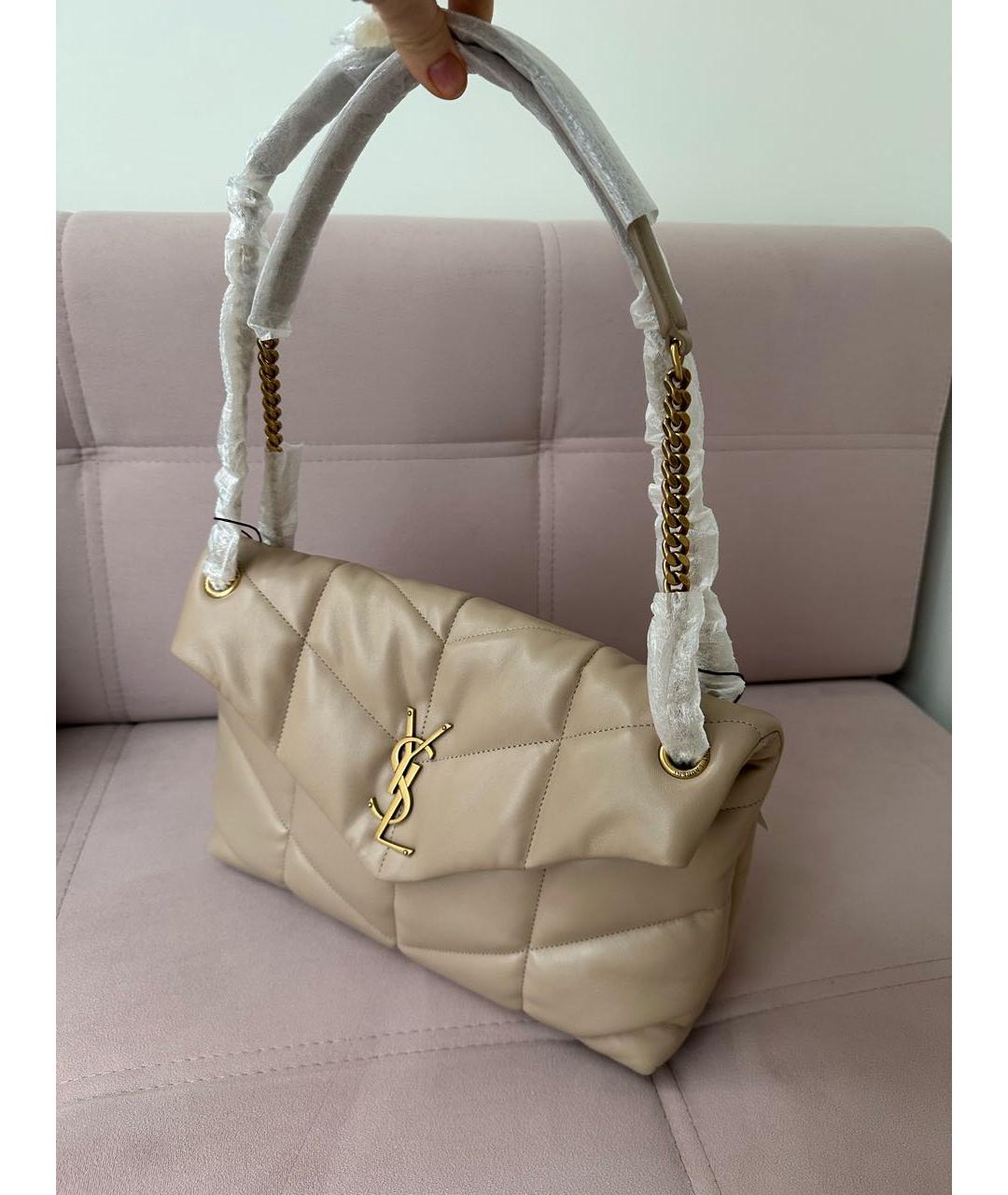 SAINT LAURENT Бежевая кожаная сумка через плечо, фото 3