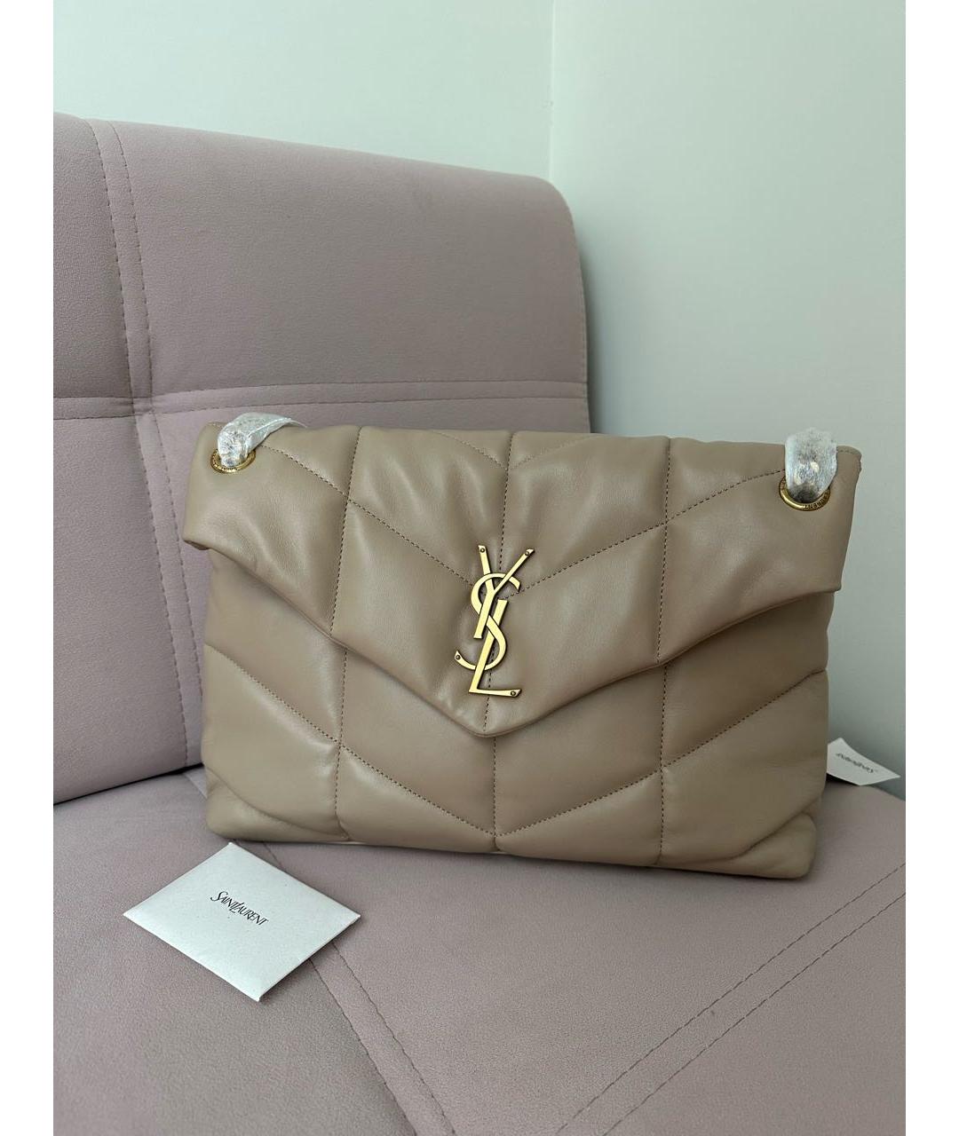 SAINT LAURENT Бежевая кожаная сумка через плечо, фото 8