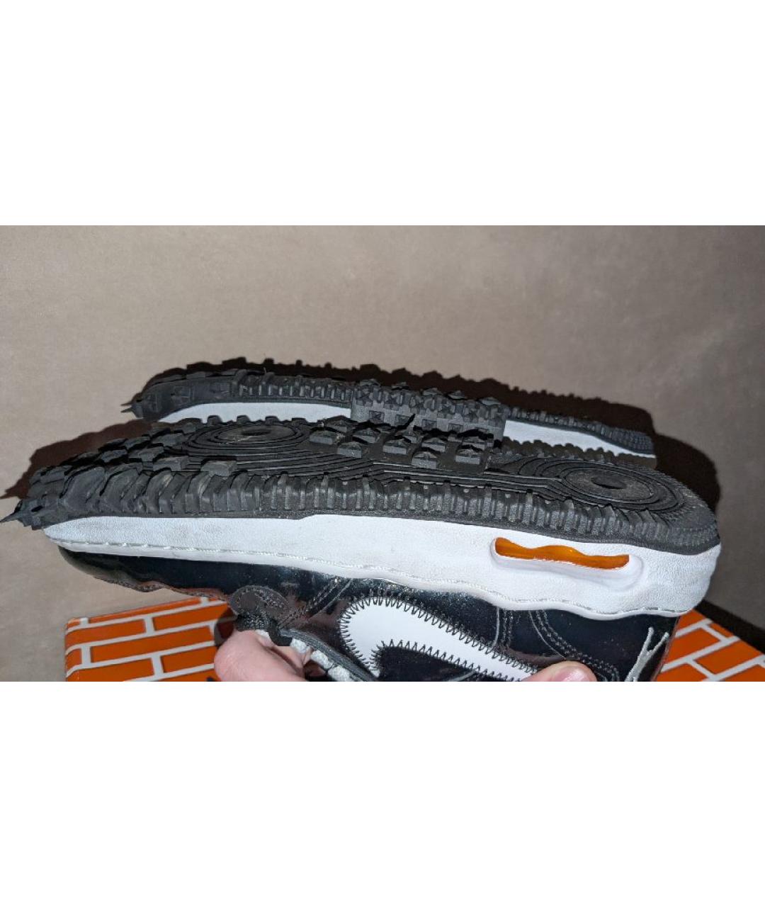 NIKE X OFF-WHITE Черные высокие кроссовки / кеды из лакированной кожи, фото 5