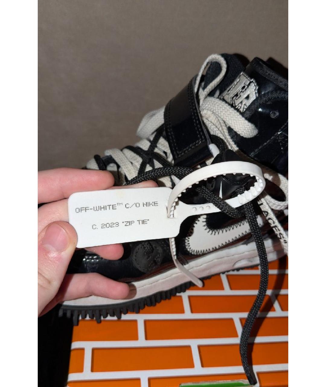 NIKE X OFF-WHITE Черные высокие кроссовки / кеды из лакированной кожи, фото 6