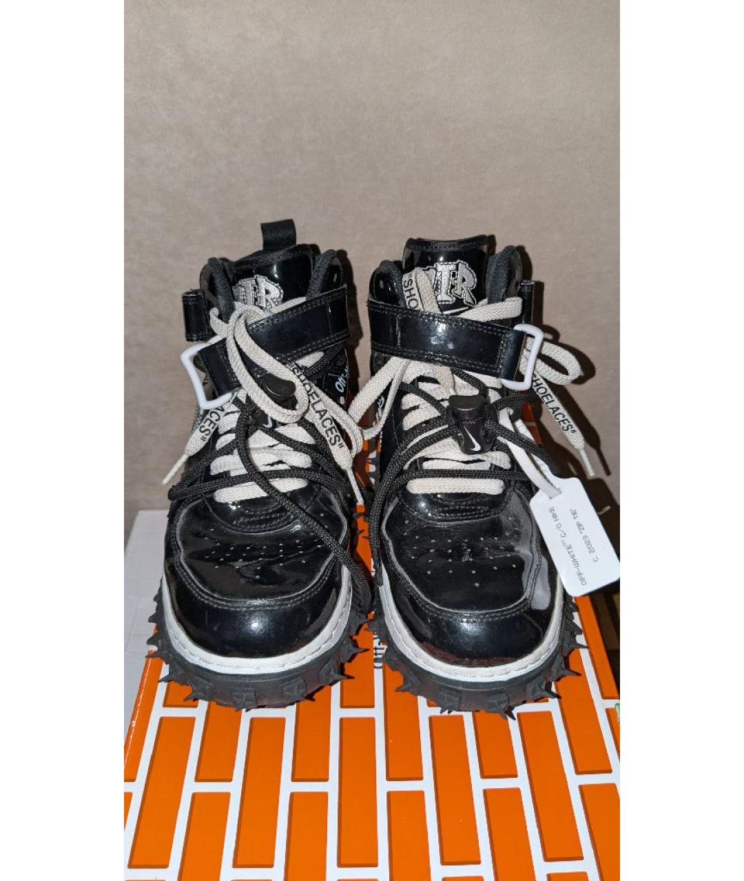 NIKE X OFF-WHITE Черные высокие кроссовки / кеды из лакированной кожи, фото 2