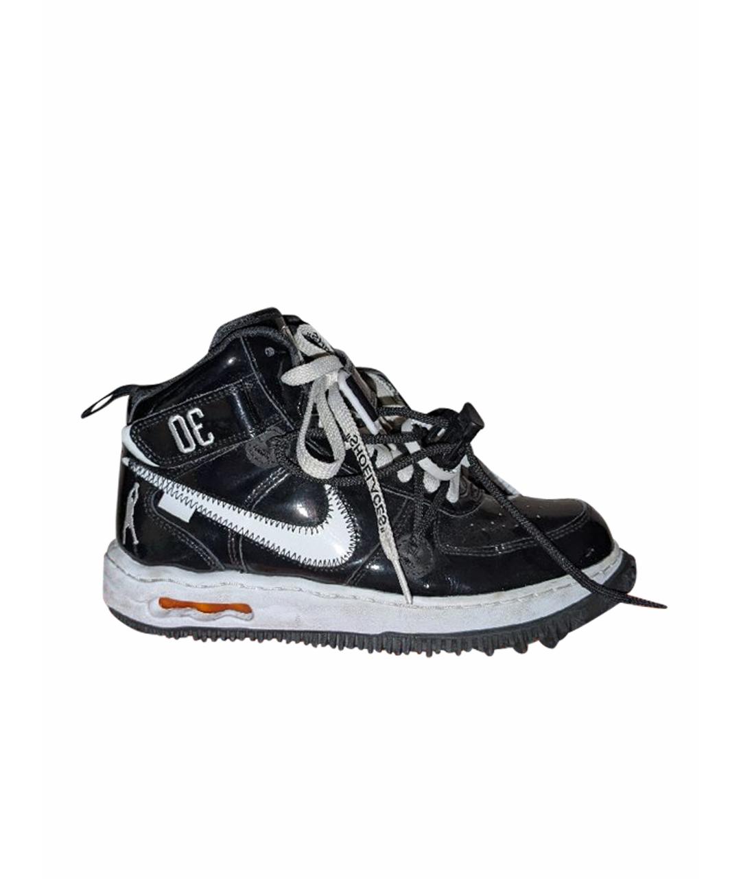 NIKE X OFF-WHITE Черные высокие кроссовки / кеды из лакированной кожи, фото 1
