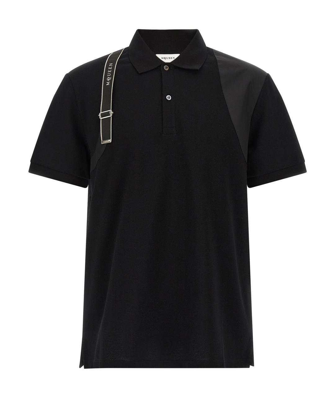 ALEXANDER MCQUEEN Черное хлопковое поло с коротким рукавом, фото 1