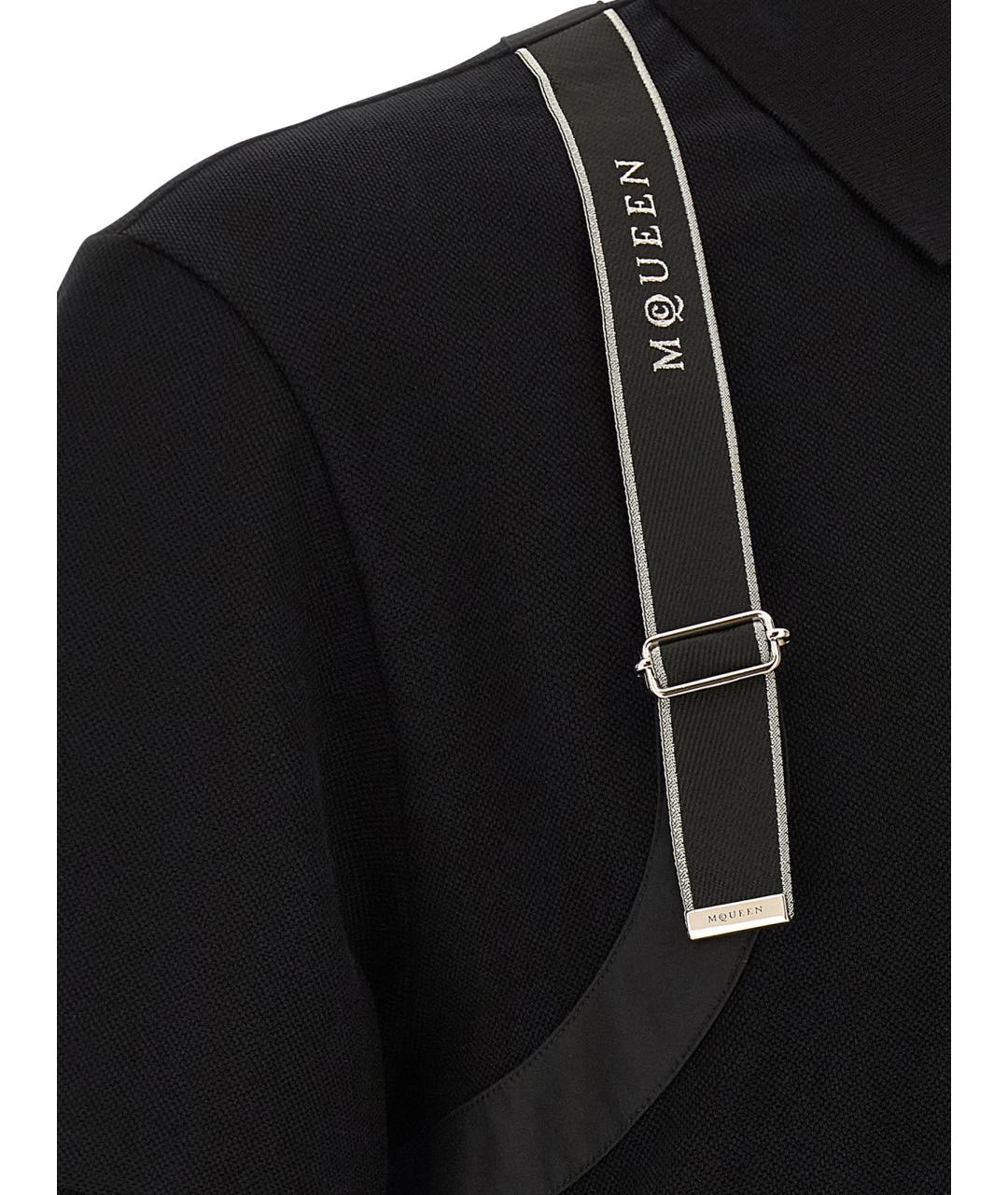 ALEXANDER MCQUEEN Черное хлопковое поло с коротким рукавом, фото 4