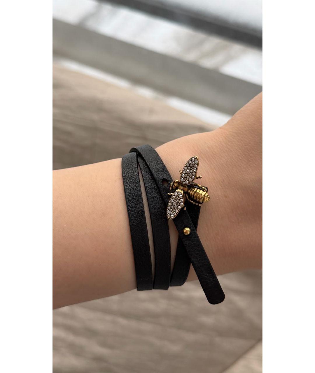 GUCCI Черный кожаный браслет, фото 2