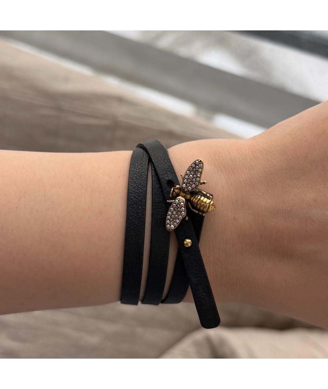 GUCCI Черный кожаный браслет, фото 4