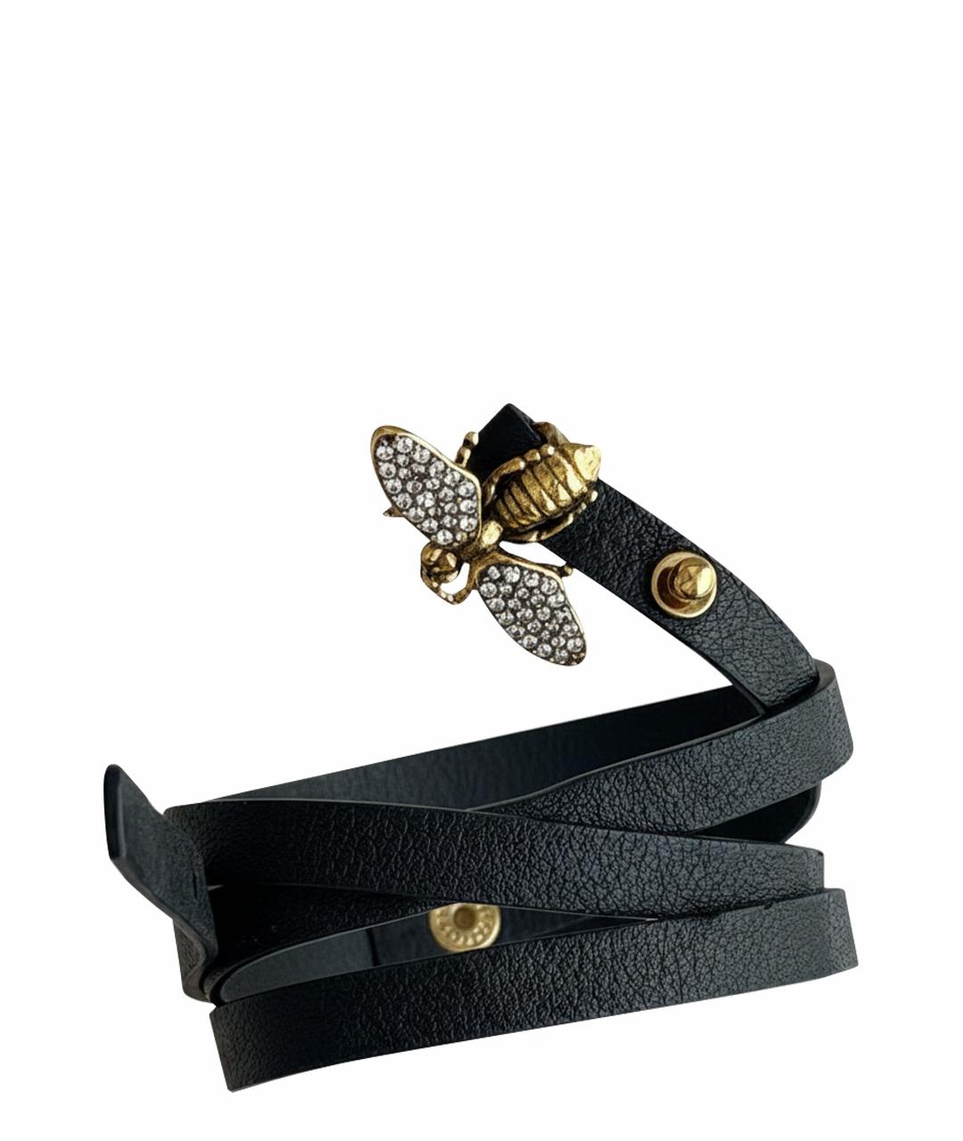 GUCCI Черный кожаный браслет, фото 1