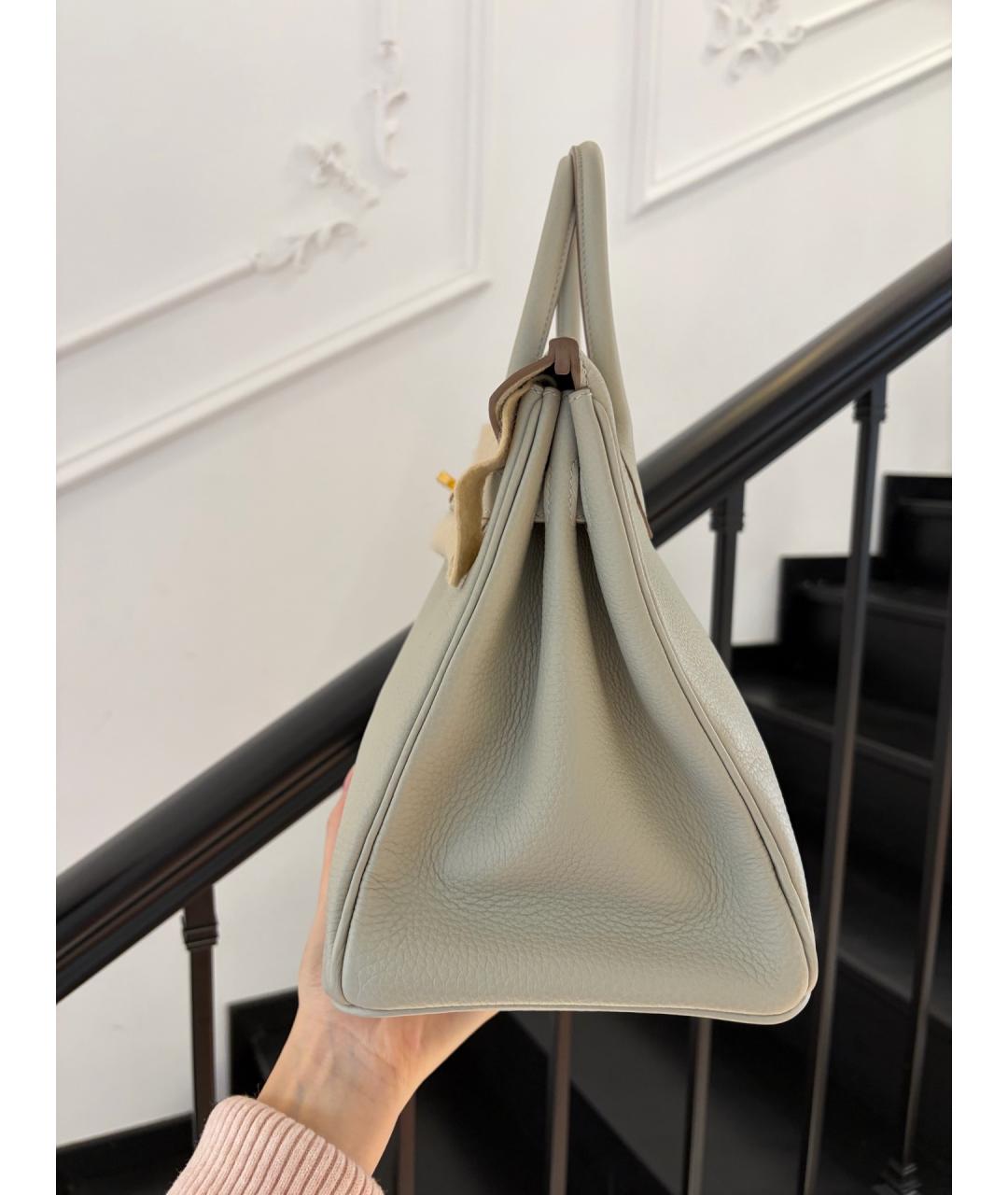 HERMES Серая кожаная сумка с короткими ручками, фото 2