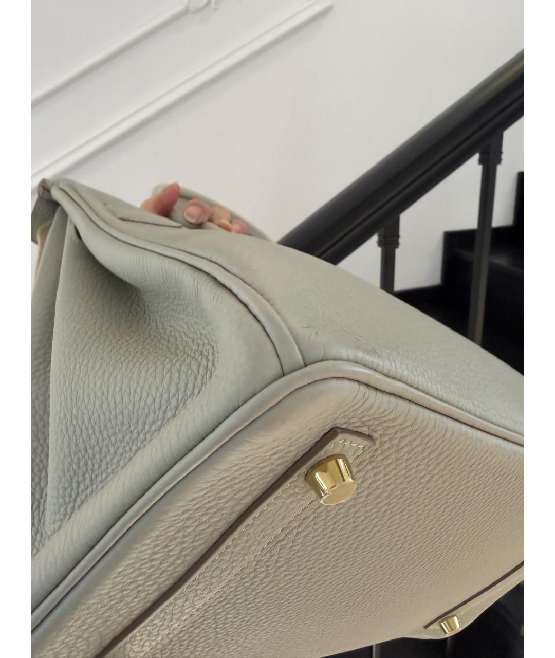 HERMES Серая кожаная сумка с короткими ручками, фото 8
