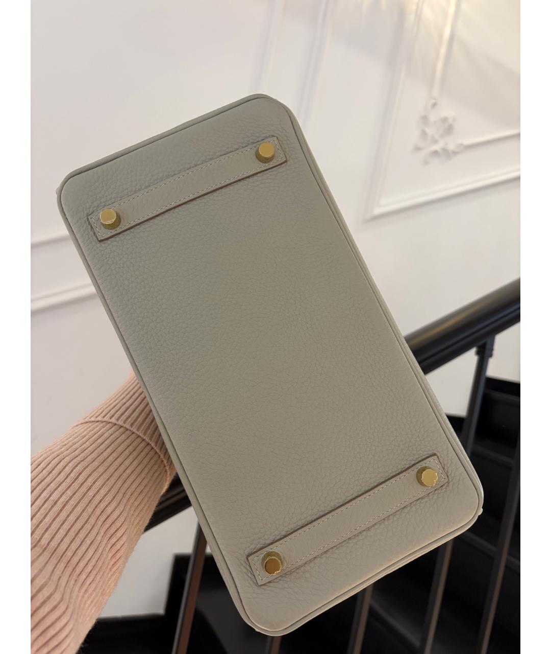 HERMES Серая кожаная сумка с короткими ручками, фото 5