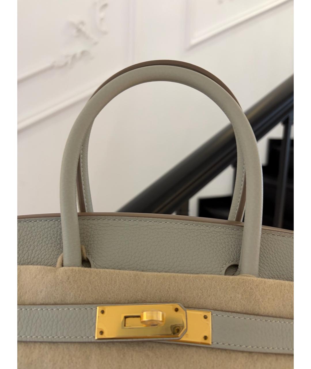 HERMES Серая кожаная сумка с короткими ручками, фото 6