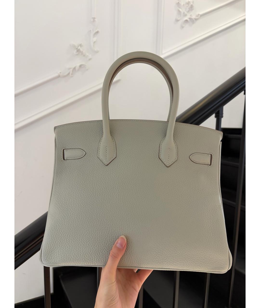 HERMES Серая кожаная сумка с короткими ручками, фото 3