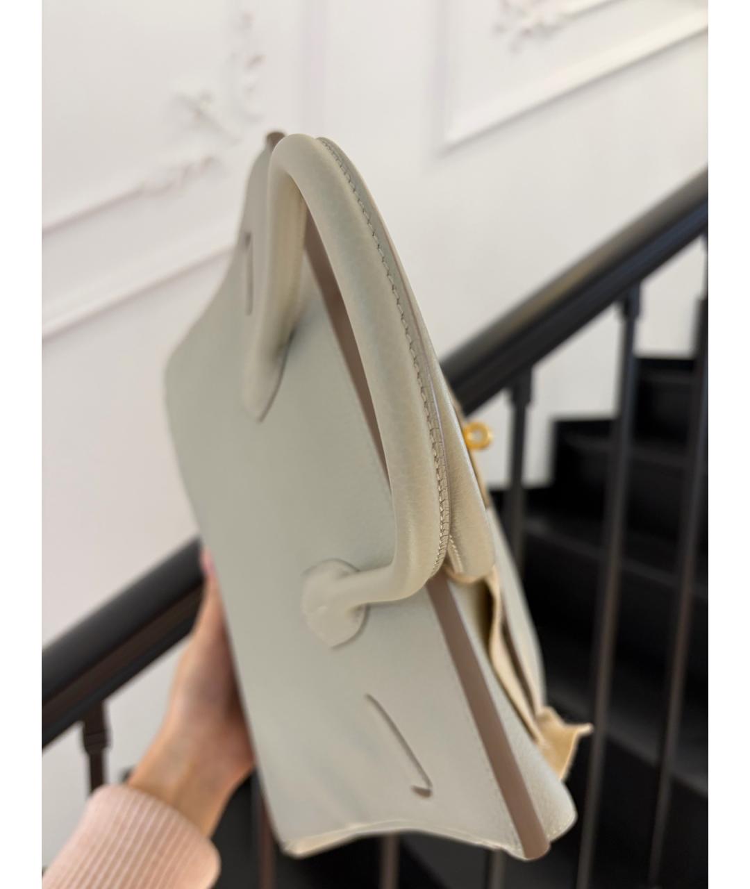 HERMES Серая кожаная сумка с короткими ручками, фото 4