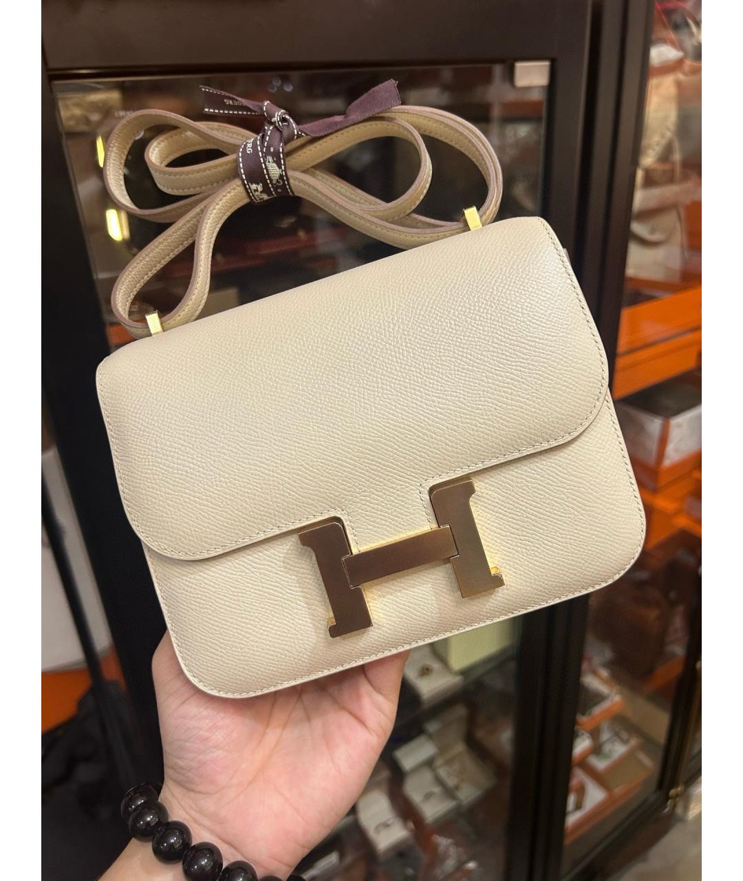 HERMES Белая кожаная сумка через плечо, фото 5