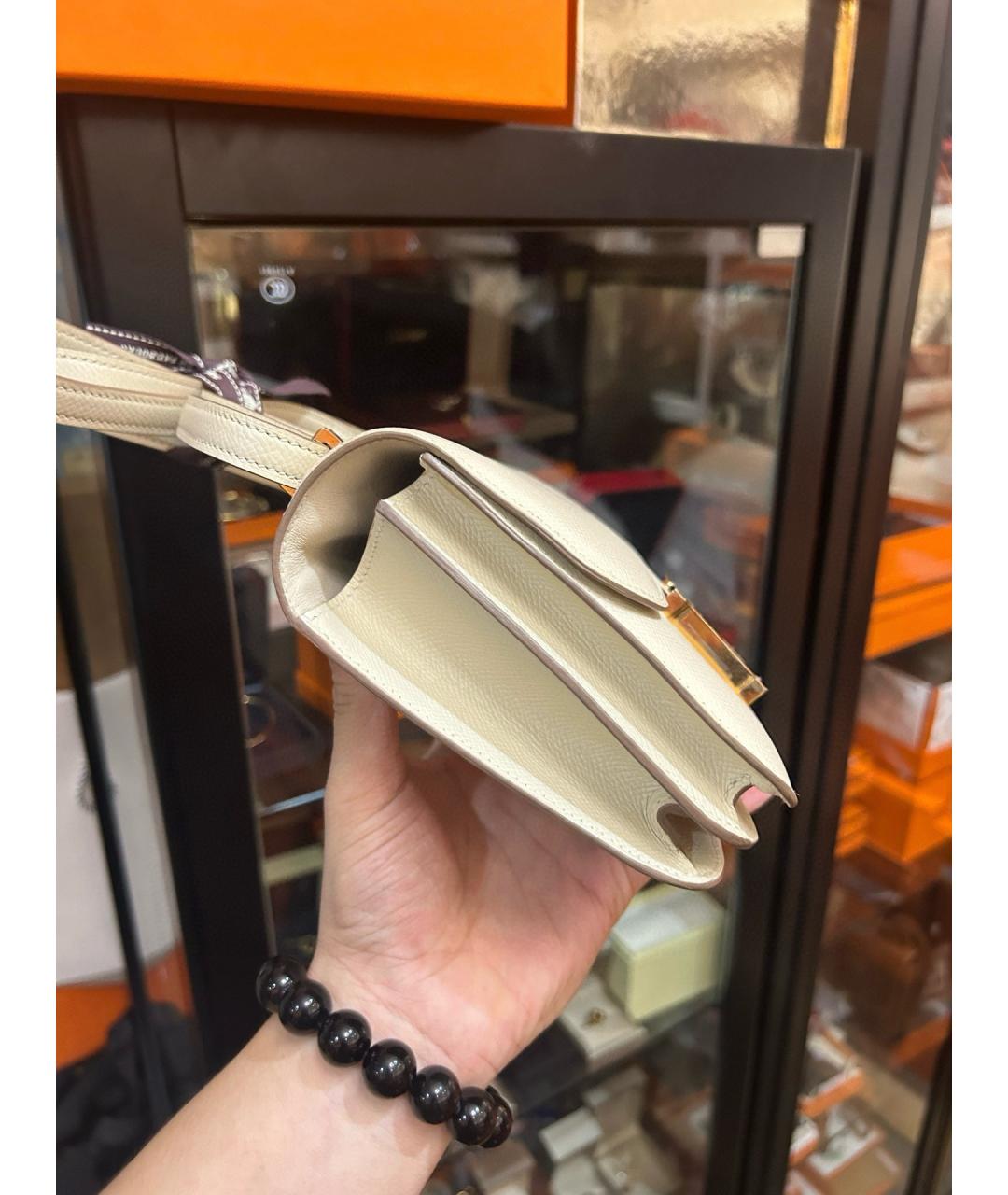 HERMES Белая кожаная сумка через плечо, фото 3