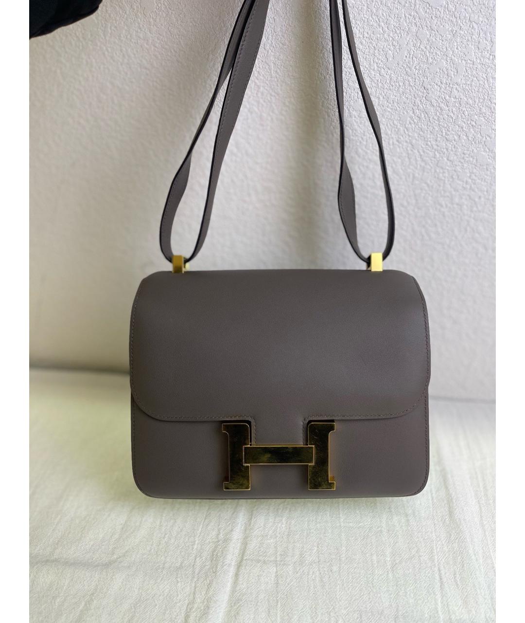 HERMES Серая кожаная сумка через плечо, фото 7