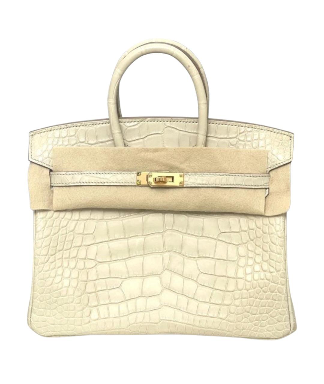 HERMES Белая сумка с короткими ручками из экзотической кожи, фото 1