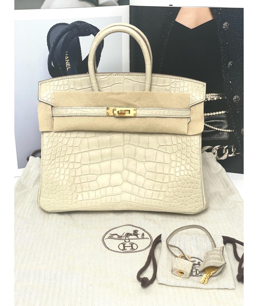 HERMES Белая сумка с короткими ручками из экзотической кожи, фото 7