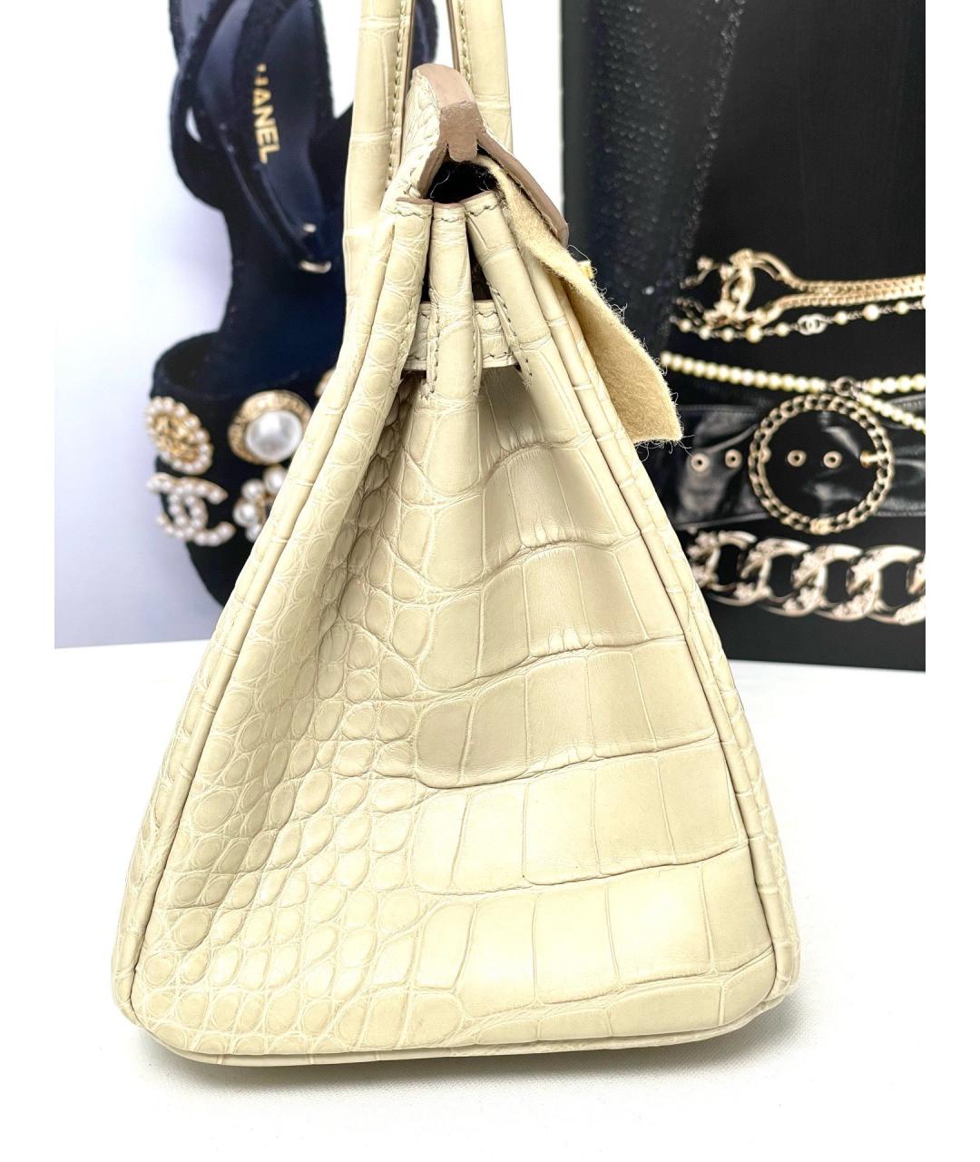 HERMES Белая сумка с короткими ручками из экзотической кожи, фото 5