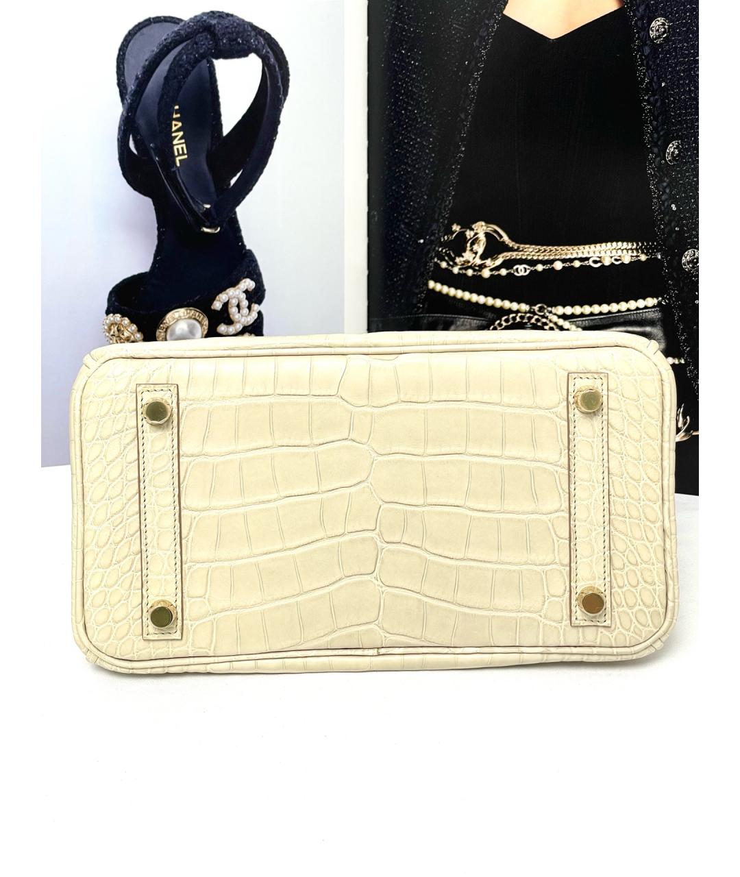 HERMES Белая сумка с короткими ручками из экзотической кожи, фото 6