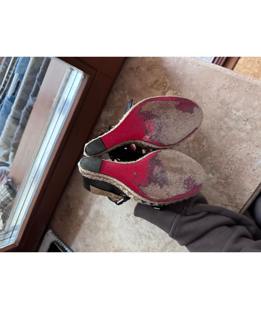 CHRISTIAN LOUBOUTIN Черные кожаные босоножки, фото 2