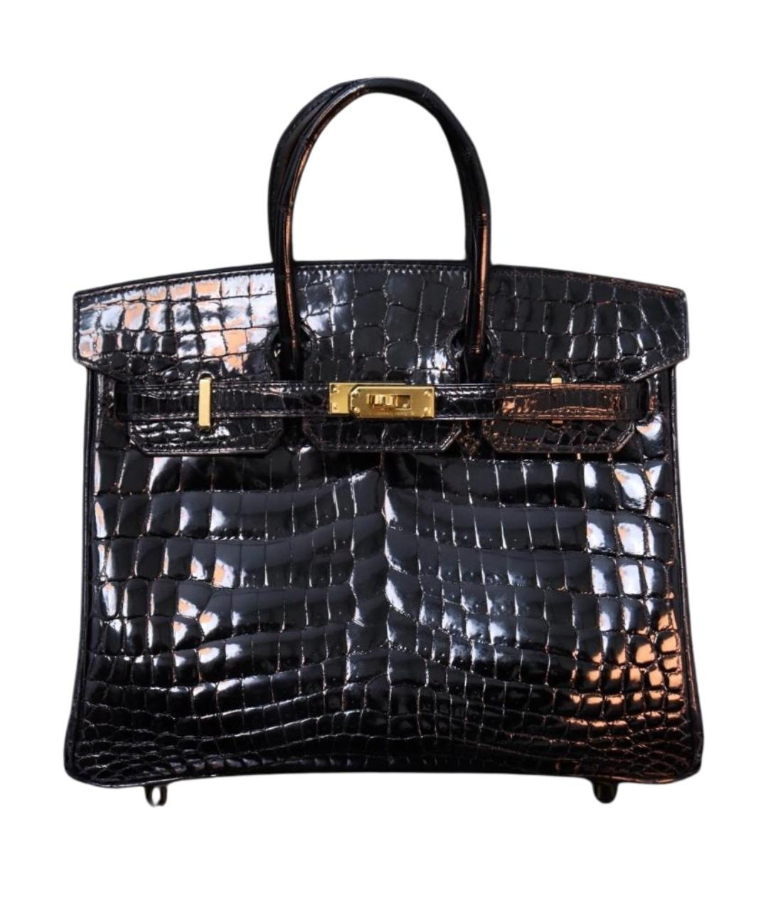 HERMES Черная сумка с короткими ручками из лакированной кожи, фото 1