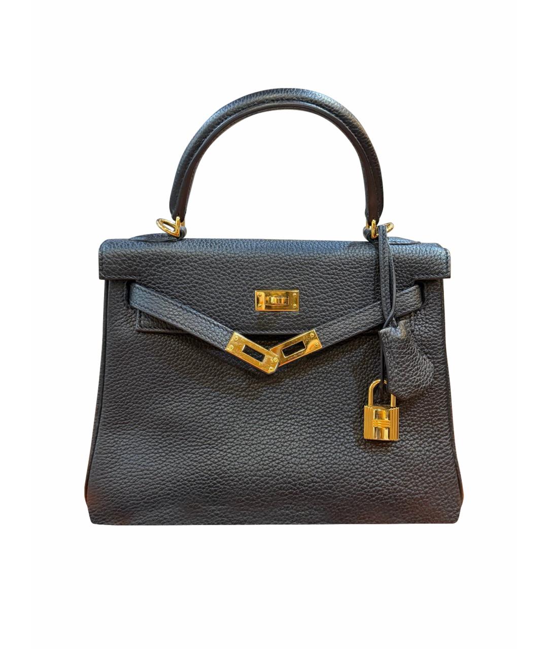 HERMES Черная кожаная сумка с короткими ручками, фото 1