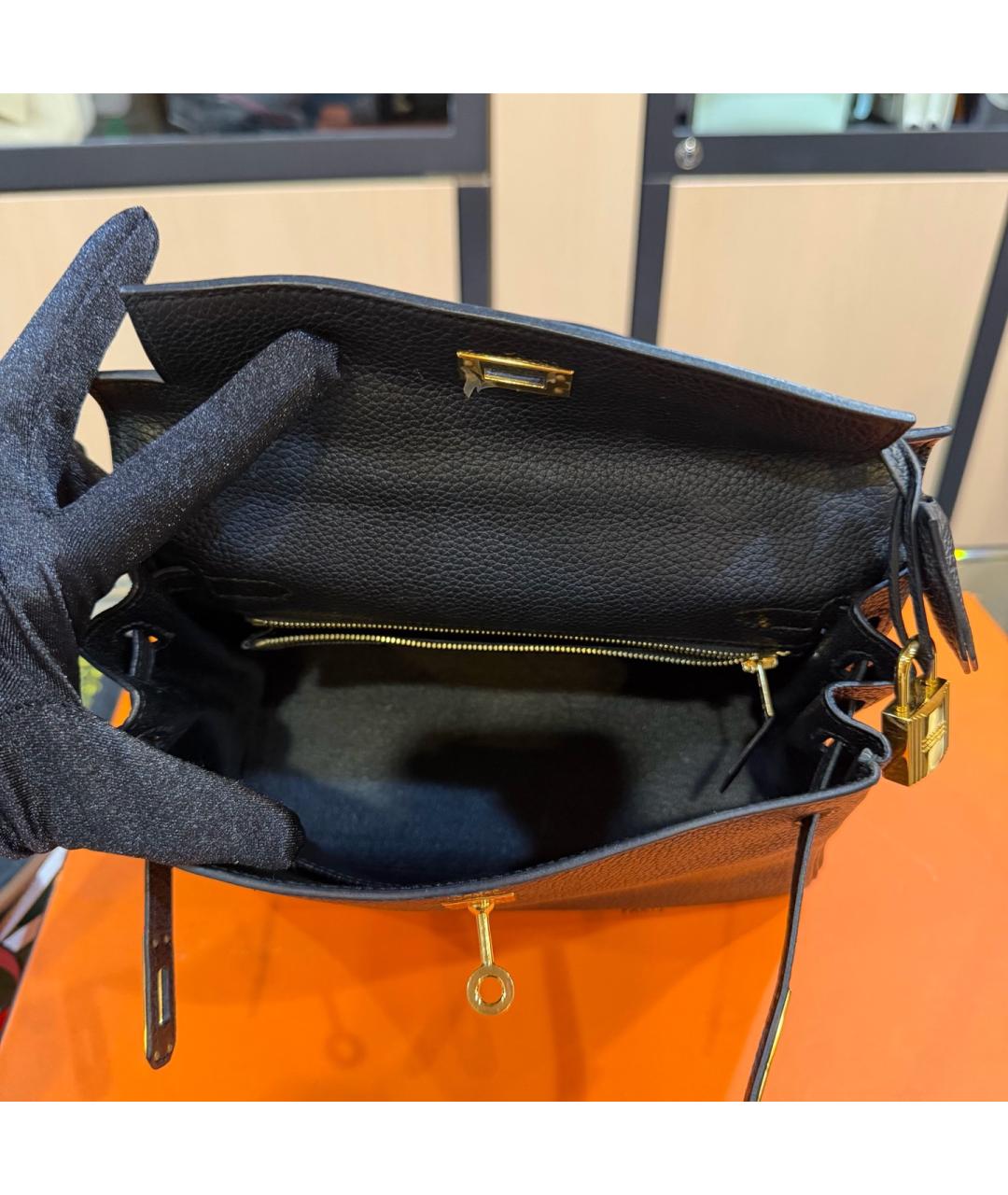 HERMES Черная кожаная сумка с короткими ручками, фото 9