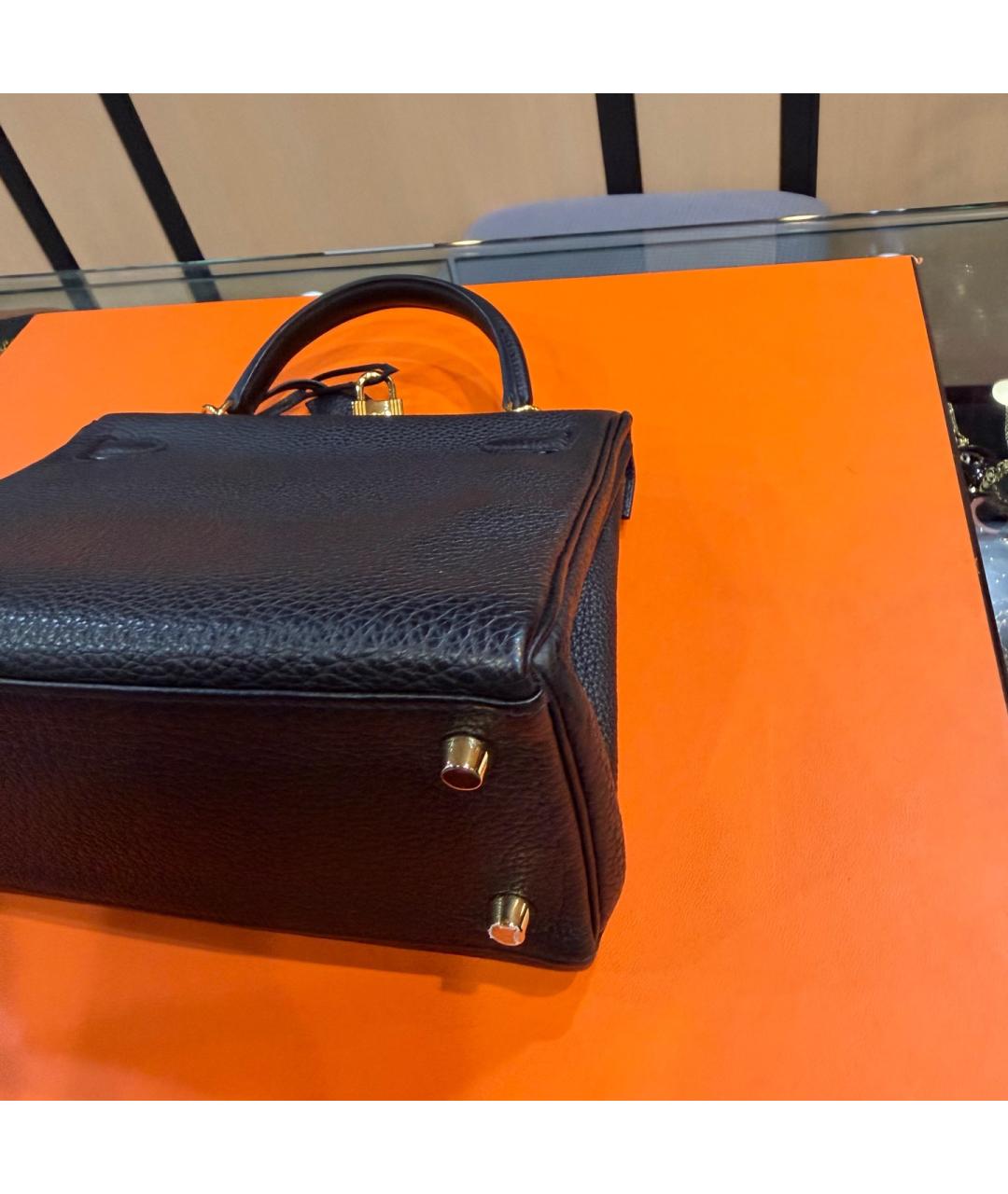 HERMES Черная кожаная сумка с короткими ручками, фото 7
