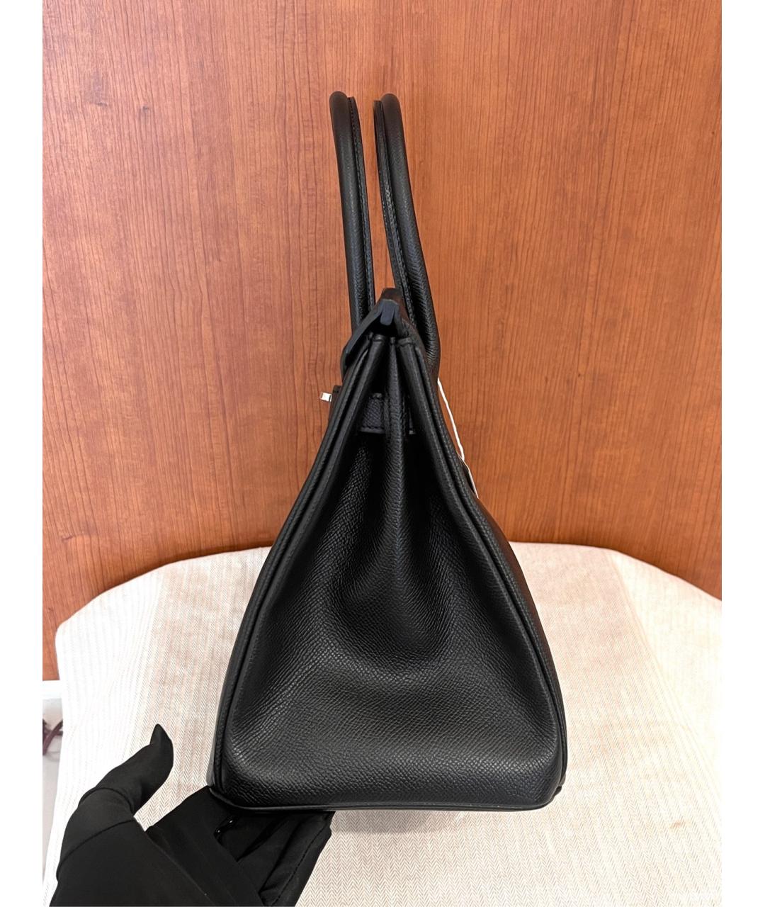 HERMES Черная кожаная сумка с короткими ручками, фото 4