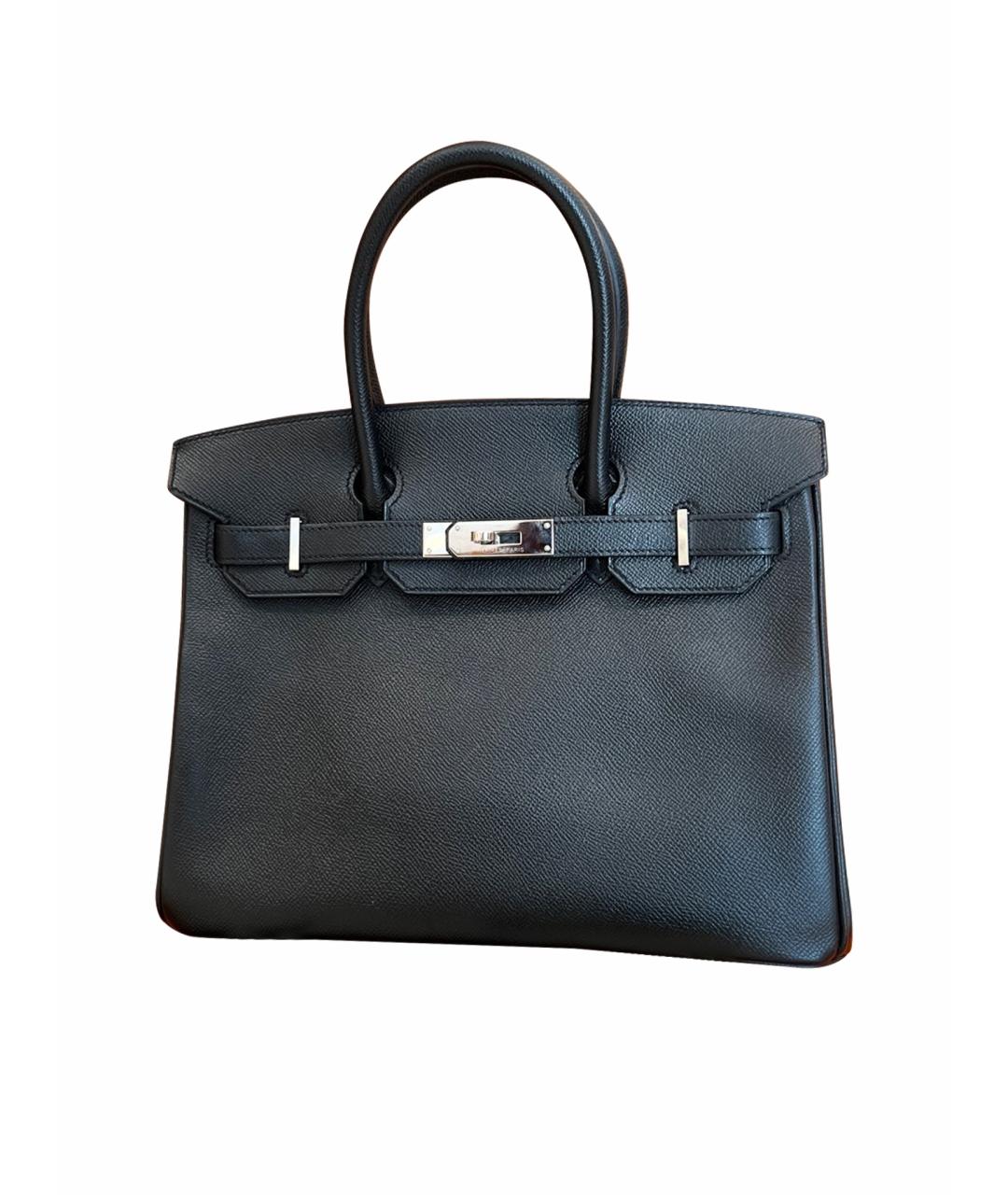 HERMES Черная кожаная сумка с короткими ручками, фото 1