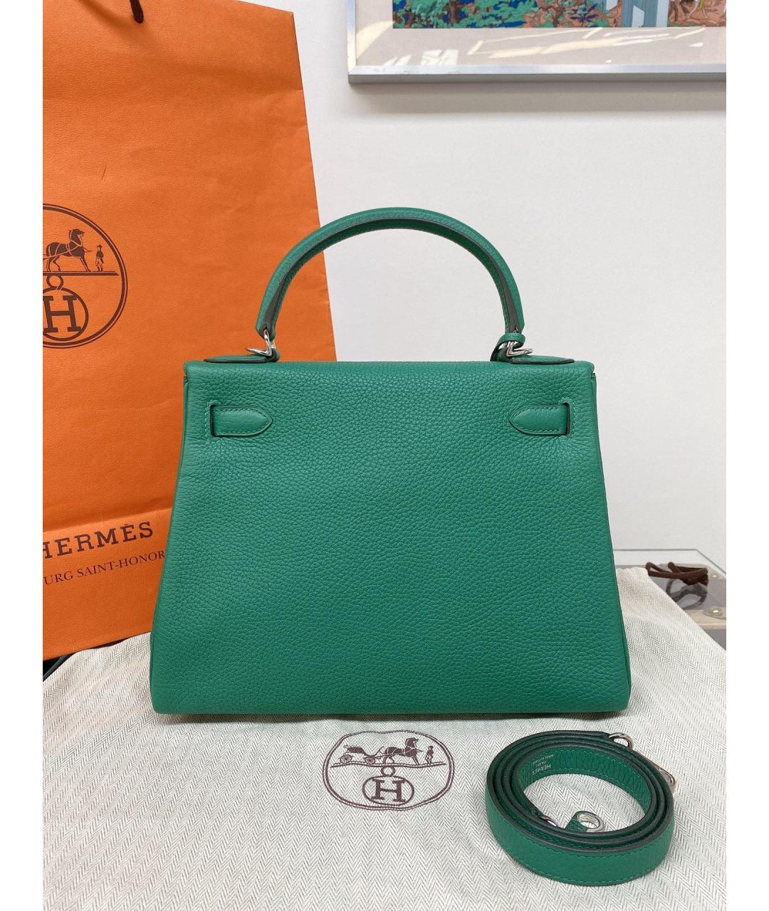 HERMES Зеленая кожаная сумка с короткими ручками, фото 2
